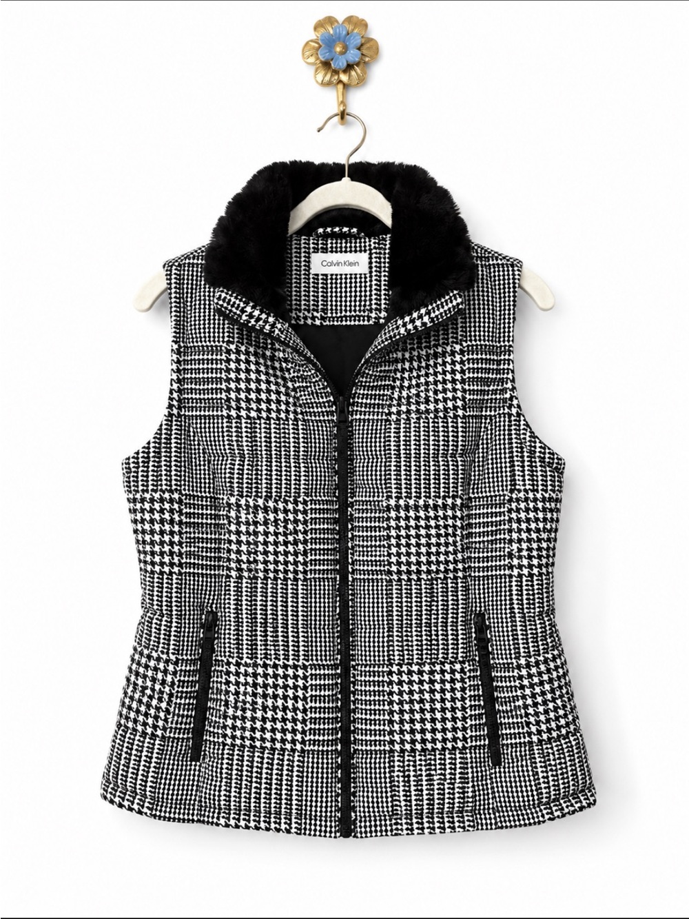 Calvin Klein Houndstooth Puffer Vest Zip